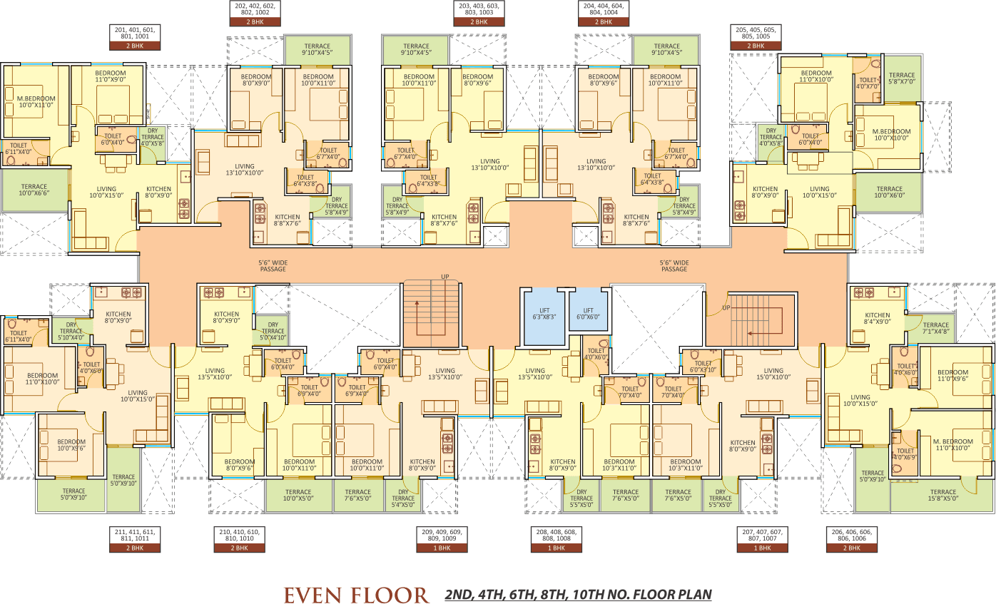 Even Floor Plan 2nd, 4th, 6th ,8th, 10th