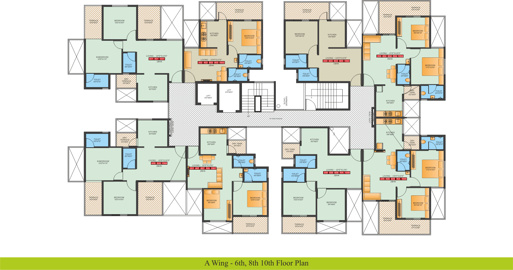 A Wing 6th, 8th, 10th Floor Plan